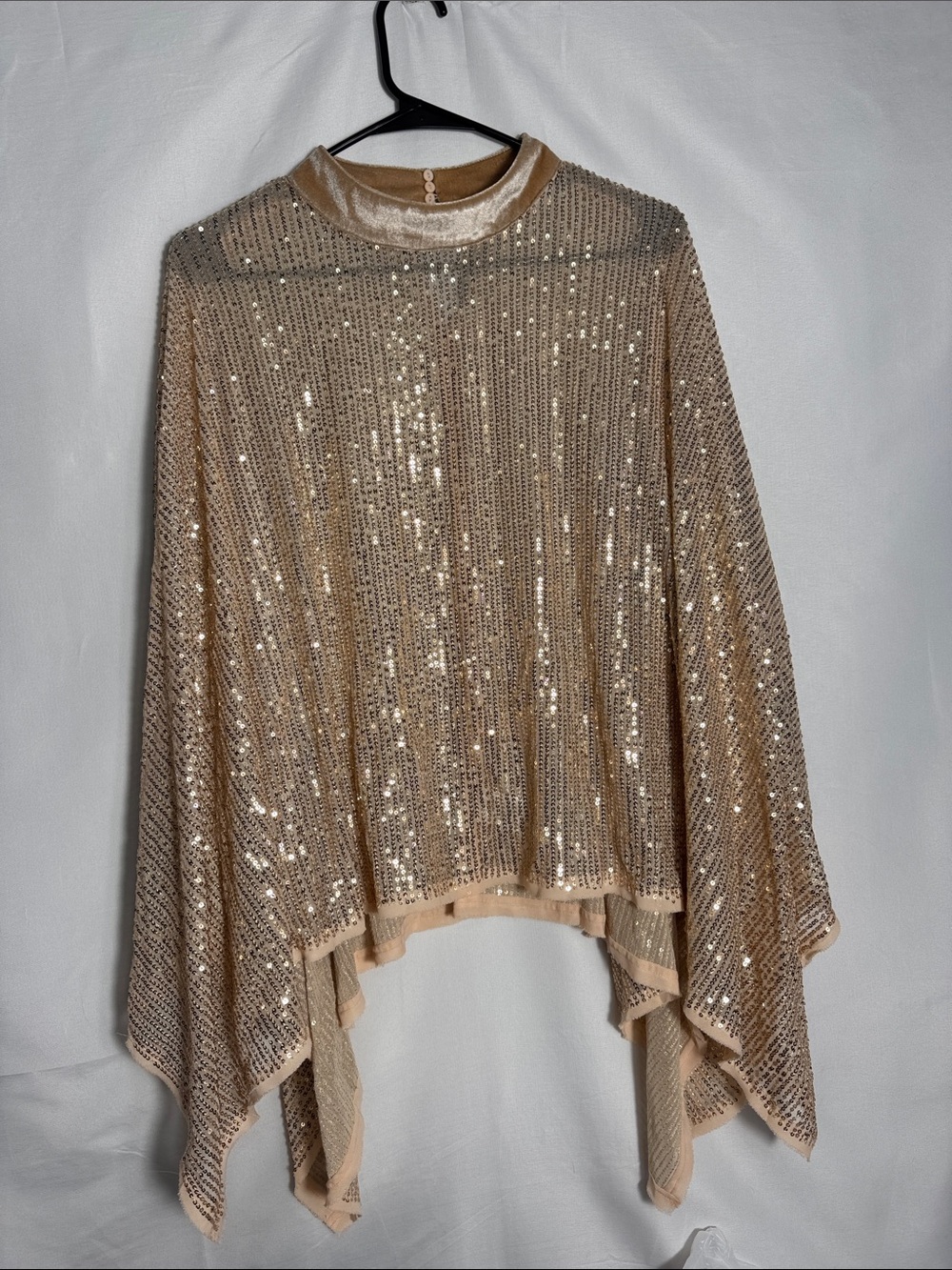Why Dress Sequin Velvet Mock Neck Tunic in Champagne Size Large